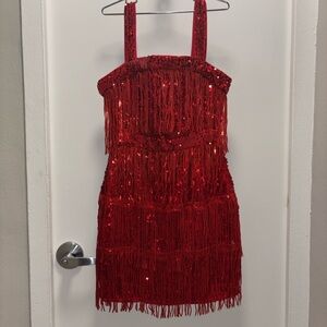 SHEIN Red Sequin Fringe Kids Dress